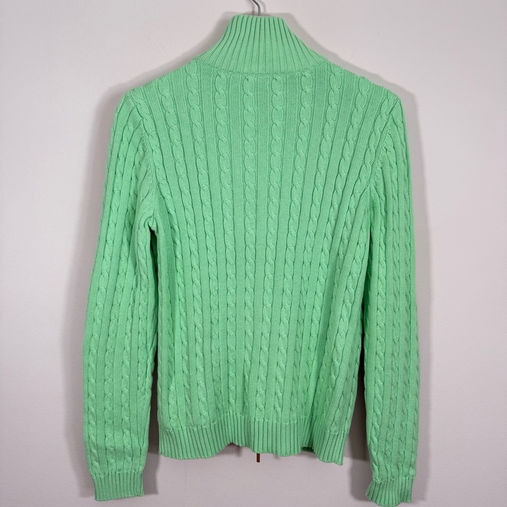 NWOT Lauren Ralph Lauren Y2K Women’s Green Cable Knit Sweater Full Zip M - Picture 4 of 10